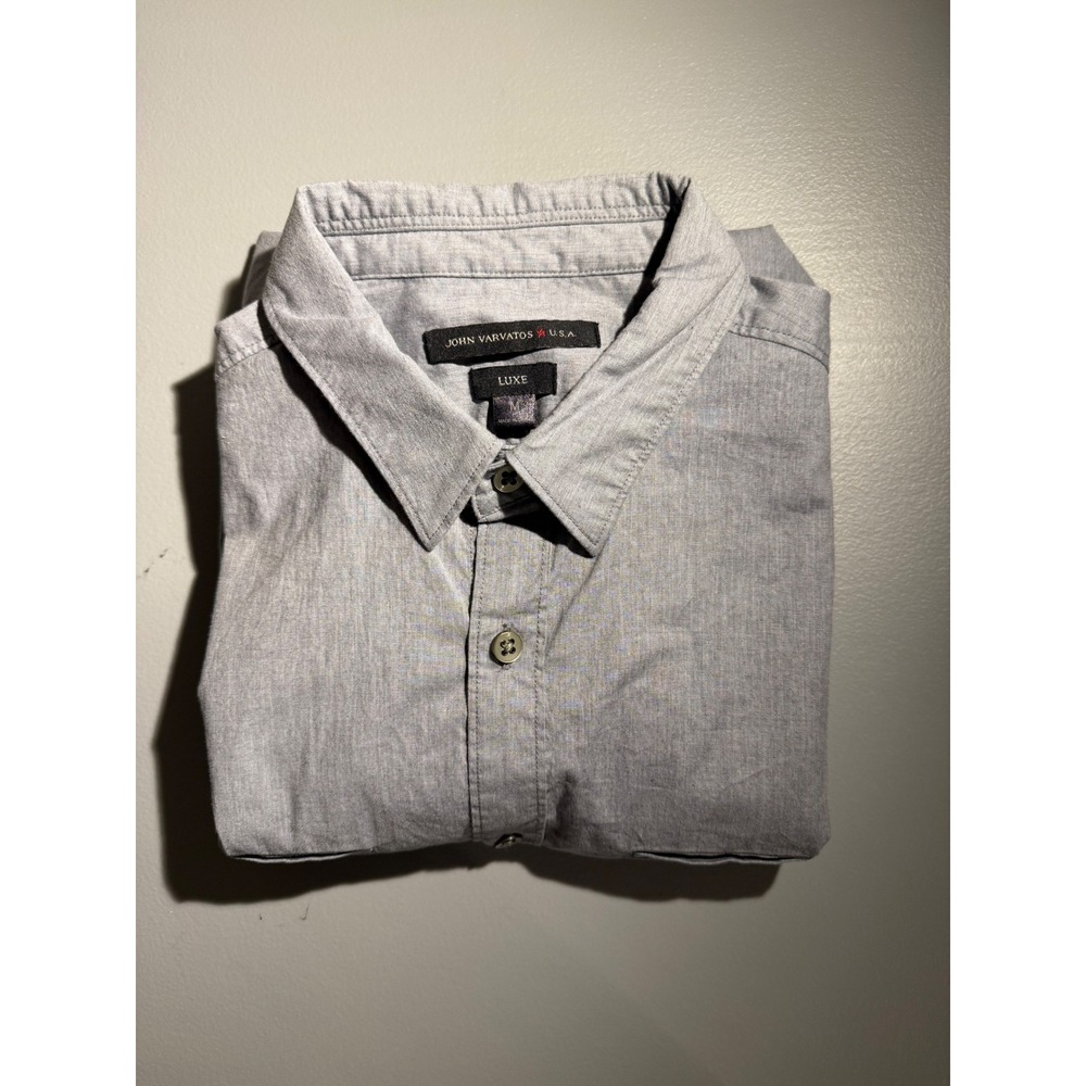 John Varvatos USA Luxe Mens Gray Cotton Stretch Button Down Shirt W501R4L Size M
